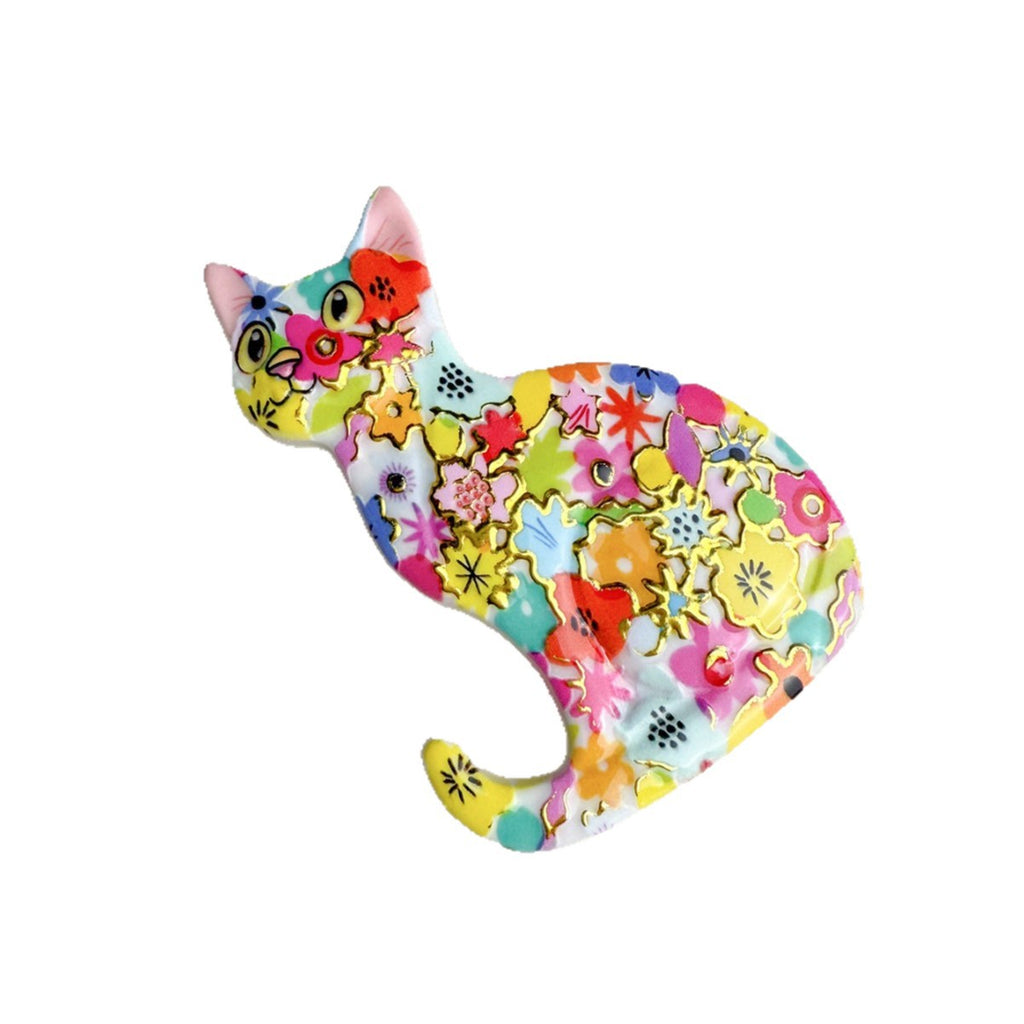 CouldNook Patterned Cat Magnet - Seated Silhouette And Colorful Raised Details