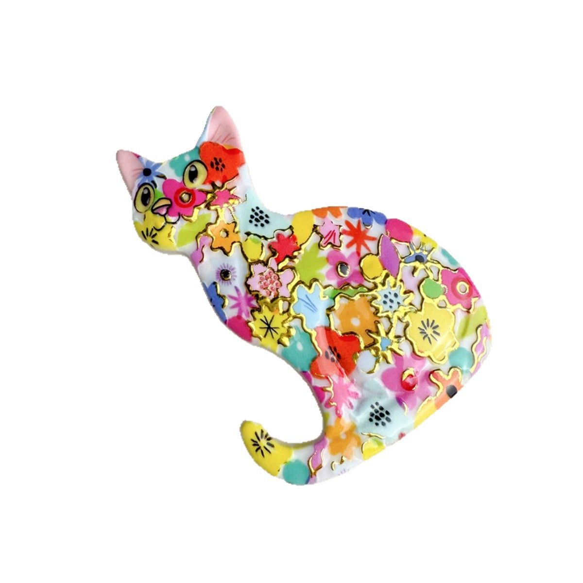 CouldNook Patterned Cat Magnet - Seated Silhouette And Colorful Raised Details