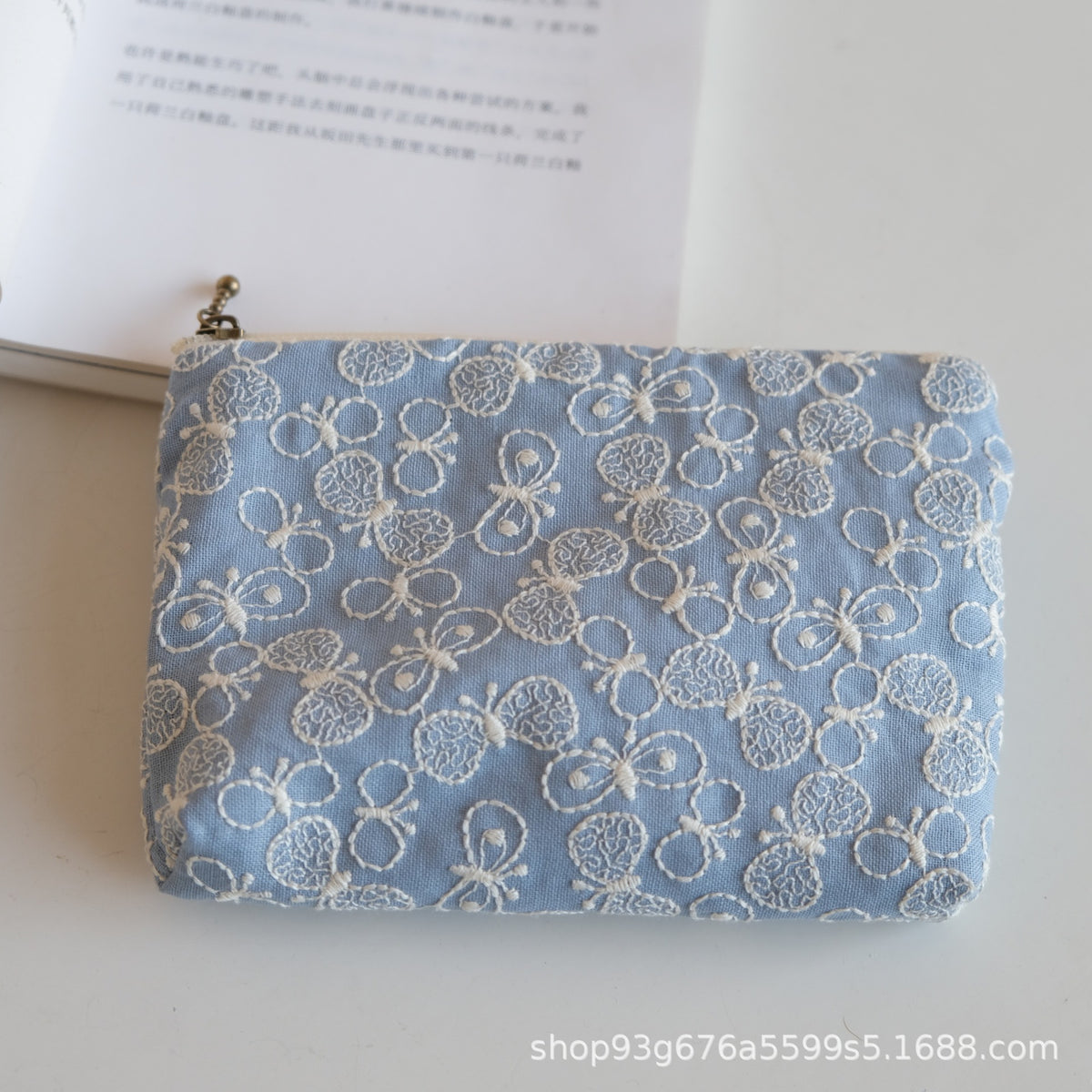 CouldNook Embroidered Cosmetic Pouch - Delicate Motifs And Textured Stitching