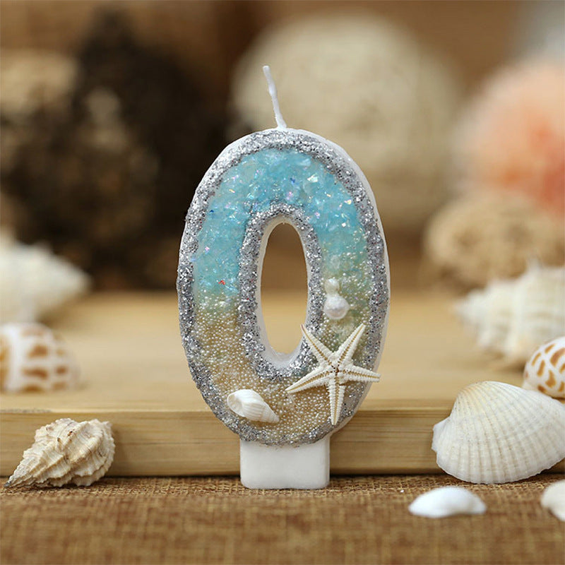 Beach Number Birthday Candle with Starfish and Shell Details