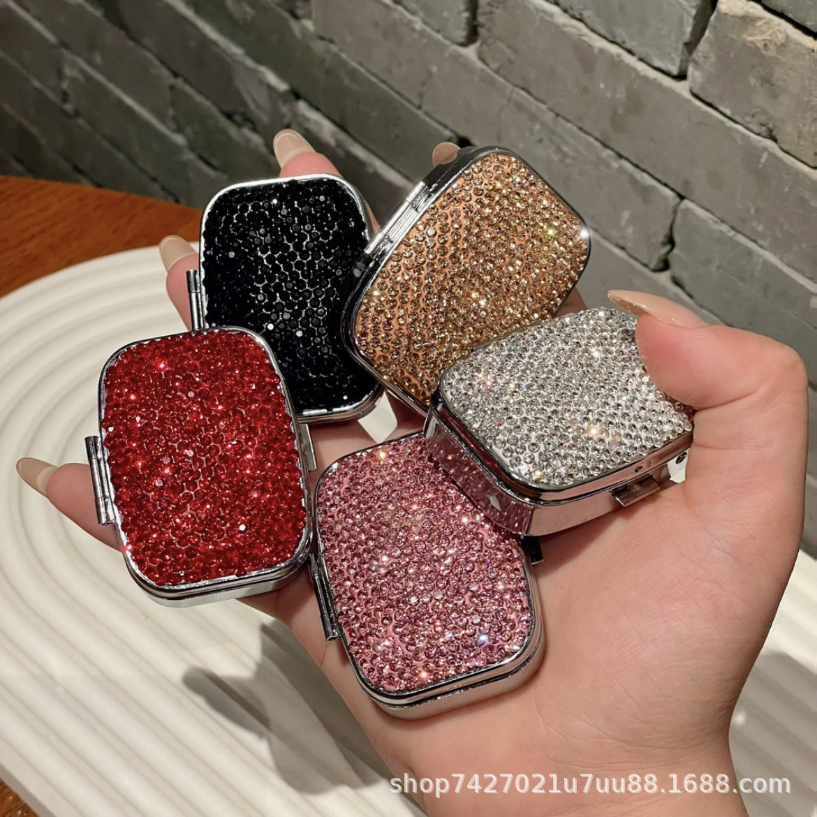 CouldNook Rhinestone Pill Box - Sparkling Lid And Divided Insert