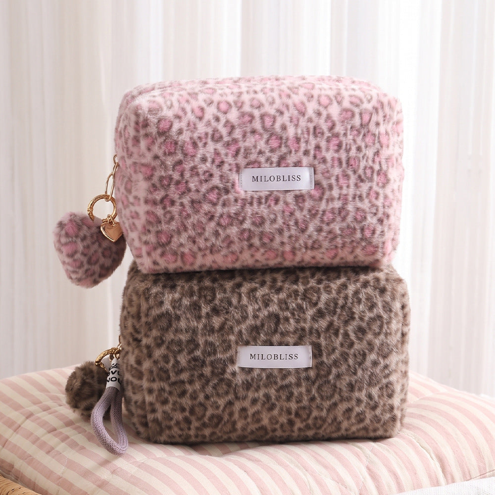 CouldNook Leopard Cosmetic Bag - Plush Spots And Matching Heart Charm