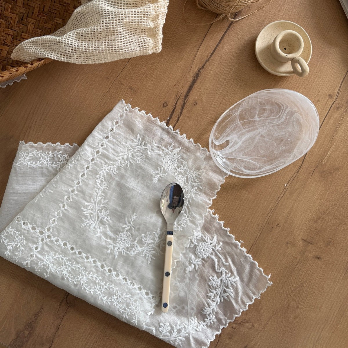 CouldNook Embroidered Lace Table Mat - Floral Stitching And Sheer Panels