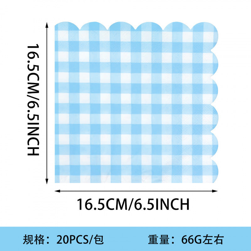 CouldNook Gingham Paper Napkin Set - Scalloped Edges and Square Shape