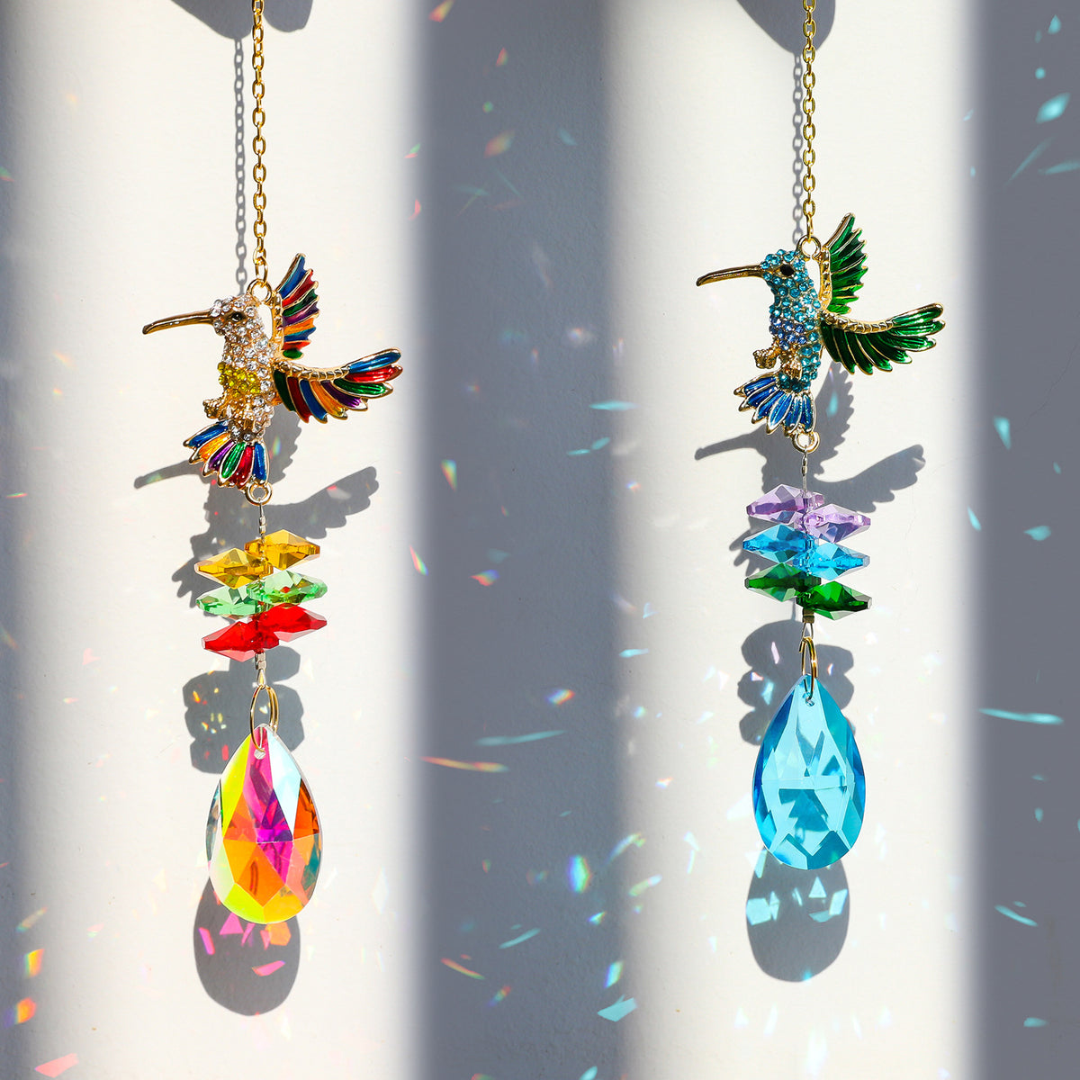 CouldNook Hummingbird Suncatcher - Spread Wings And Faceted Teardrop Pendant