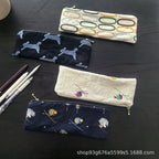 CouldNook Embroidered Pencil Pouch - Textile Motifs And Slim Zip Opening