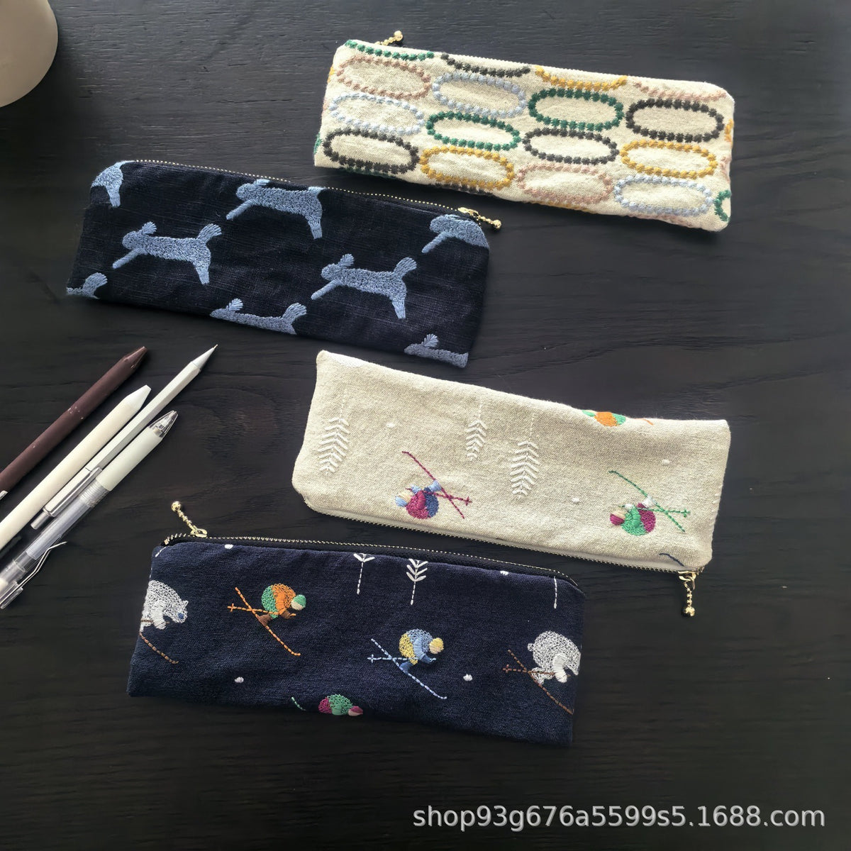 CouldNook Embroidered Pencil Pouch - Textile Motifs And Slim Zip Opening