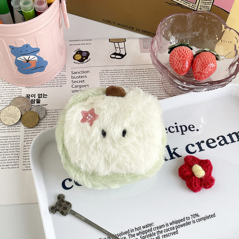 CouldNook Apple Coin Purse - Fuzzy Cut Fruit Design And Star Accent