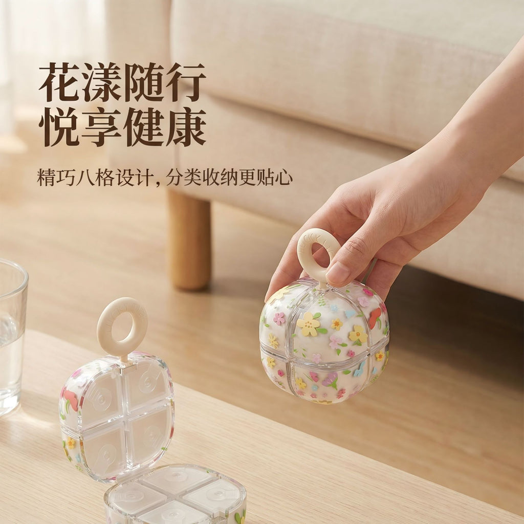 CouldNook Eight Compartment Pill Organizer - Ring Handle And Floral Option