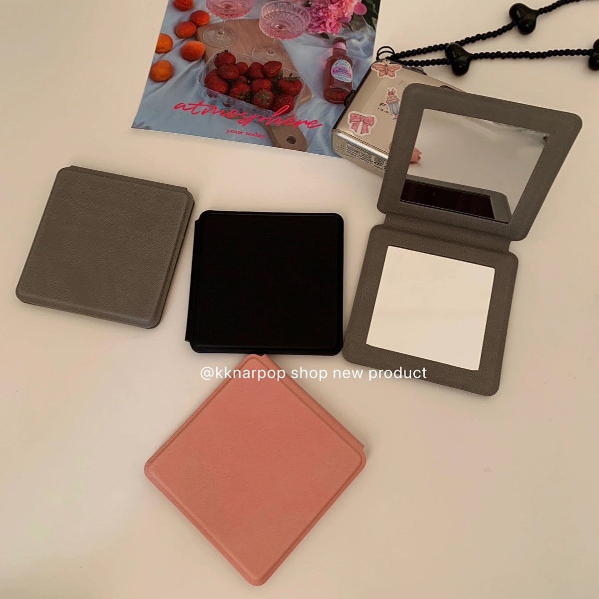 CouldNook Square Folding Mirror - Textured Cover And Dual Reflective Panels