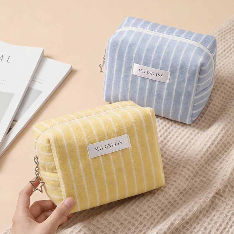 CouldNook Striped Cosmetic Bag - Towel Texture And Star Zipper Pull