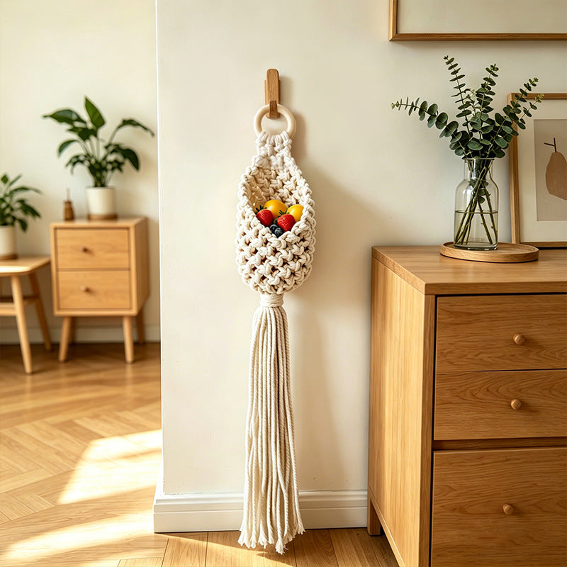 CouldNook Single Macrame Produce Organizer Basket - Useful Tabletop Accent
