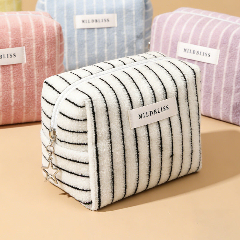CouldNook Striped Cosmetic Bag - Towel Texture And Star Zipper Pull