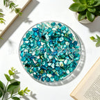 CouldNook Round Shell Coaster - Clear Resin and Iridescent Fragment Inlay