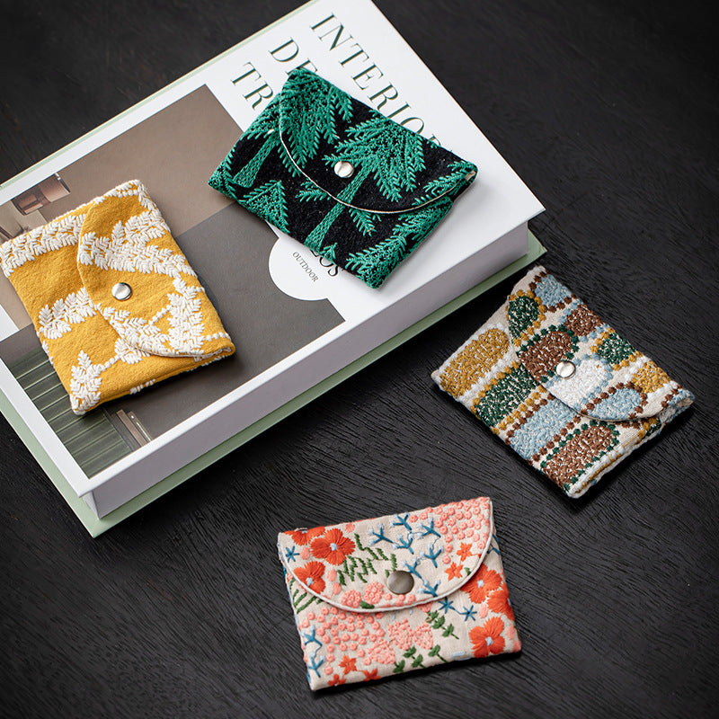 CouldNook Embroidered Card Pouch - Curved Flap And Snap Closure