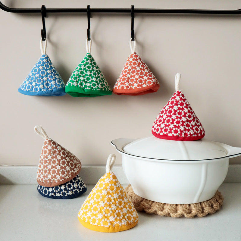 CouldNook Embroidered Floral Triangle Pot Holder - Cottagecore Mini Mitt
