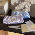 CouldNook Satin Pencil Pouch - Gingham Lining And Ruffled Label Trim