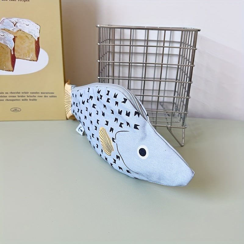 CouldNook Fish Canvas Pencil Pouch - Printed Scales And Fishbone Lining