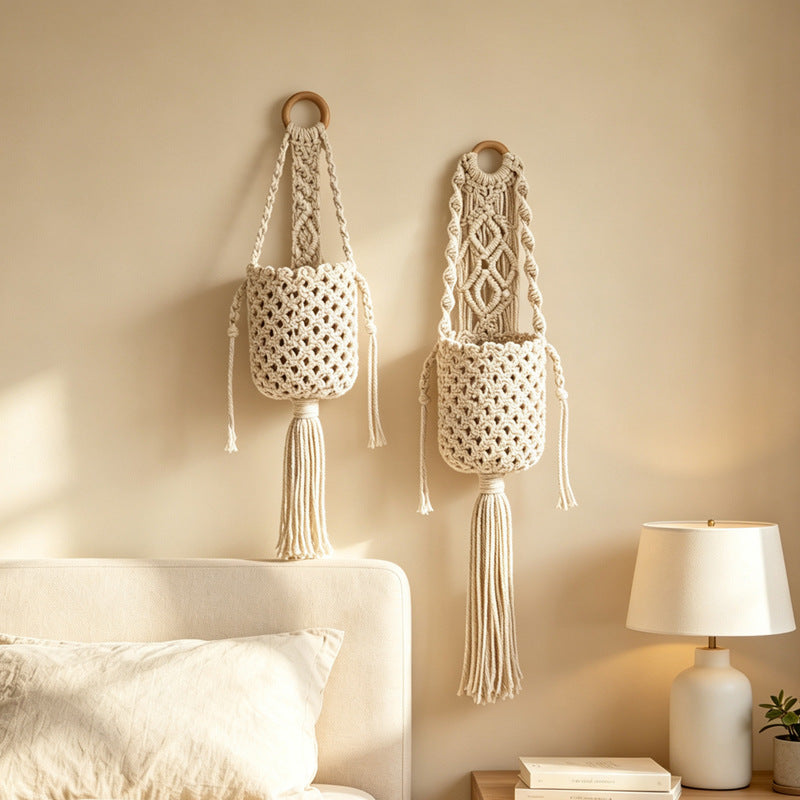CouldNook Cotton Wall Storage Pocket - Knotted Detail and Long Tassel