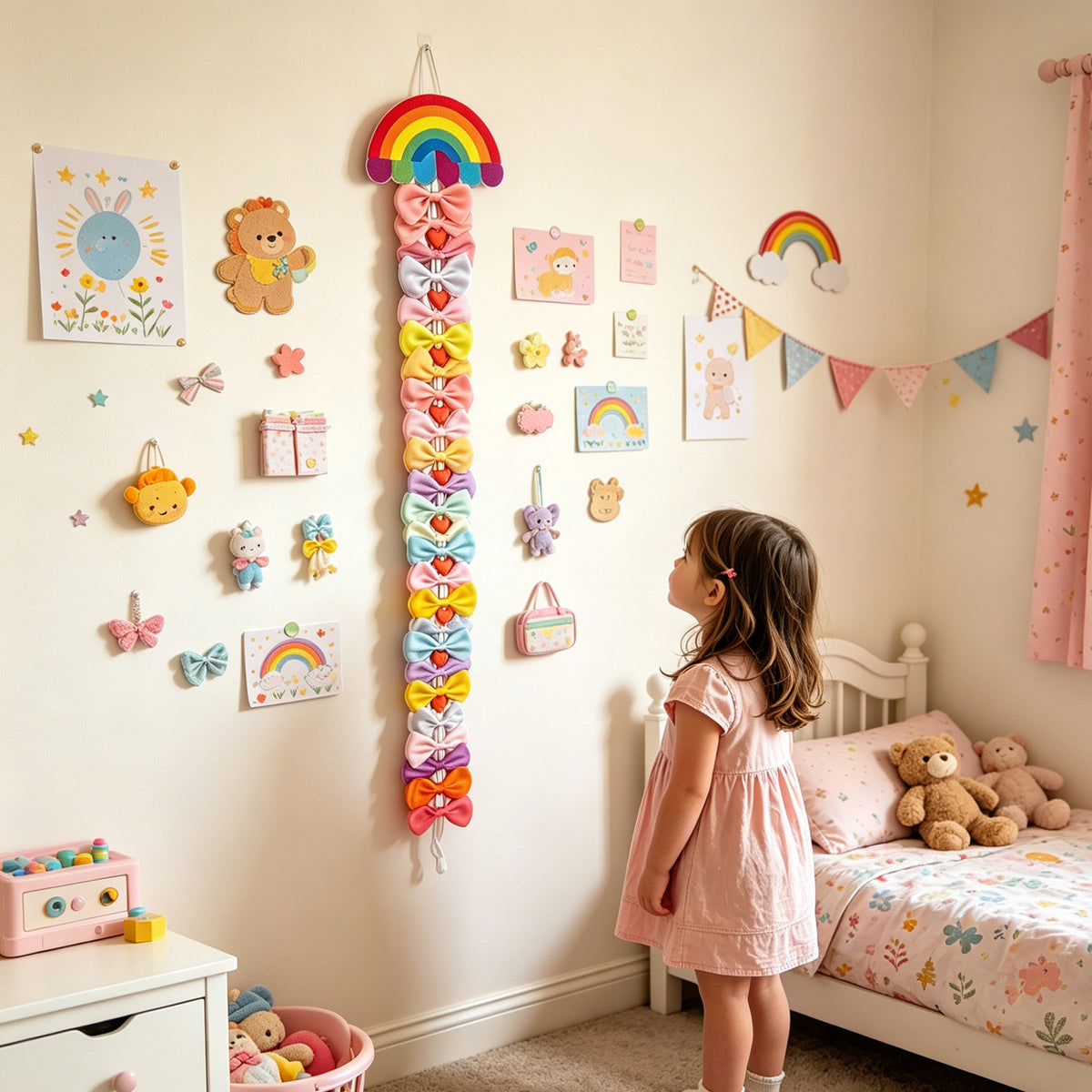 CouldNook Rainbow Hair Clip Organizer - Hanging Cord And Heart Details