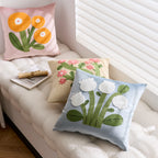 CouldNook Embroidered Floral Cushion Cover - Velvet Face And Raised Flowers