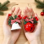 CouldNook Christmas Bell Ornament - Checkered Bows and Greenery Accents