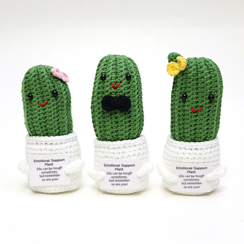 CouldNook Yarn Cactus Doll Planter - Bow Character Designs