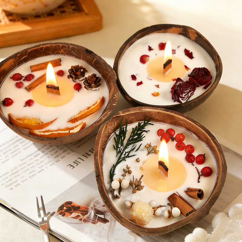 CouldNook Botanical Coconut Bowl Candle - Dried Flower & Wooden Wick Decor