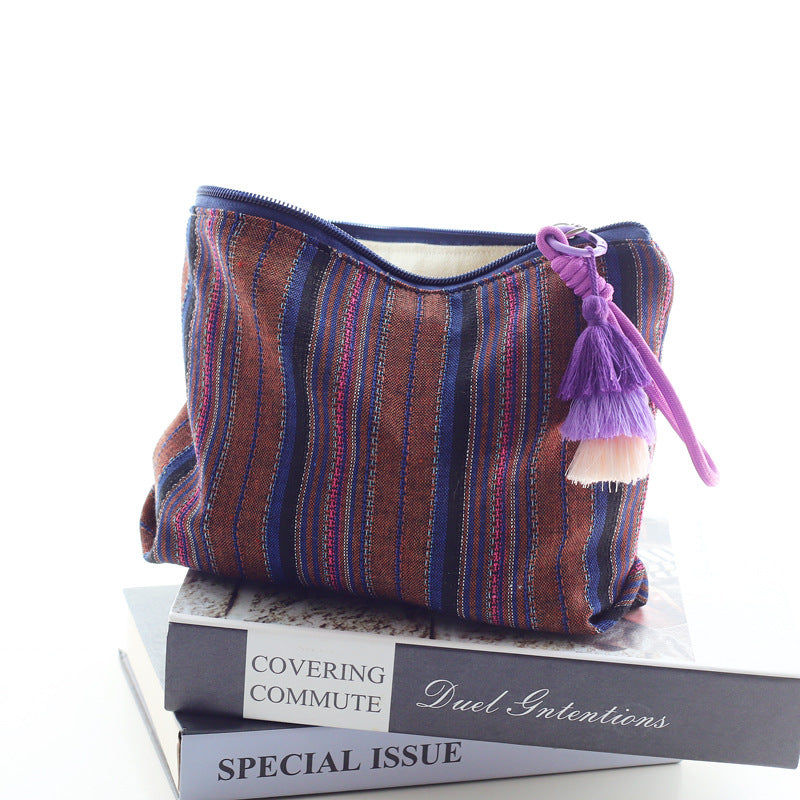 CouldNook Striped Cosmetic Pouch - Woven Texture And Layered Tassel