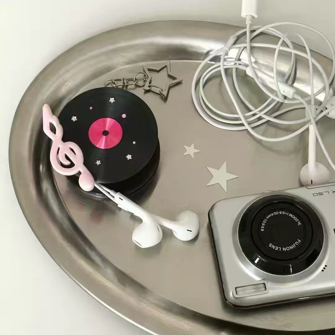 CouldNook Earphone Cord Organizer Keychain - Record Shape And Treble Clef