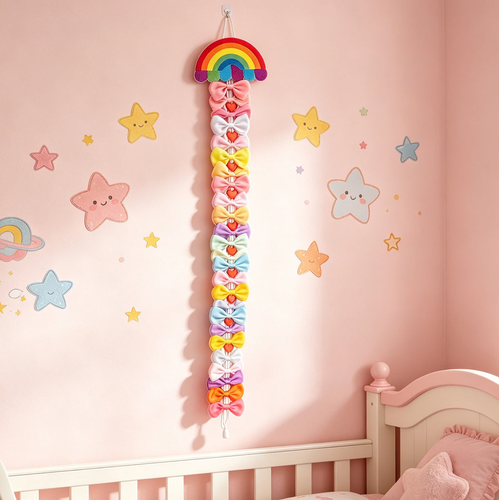 CouldNook Rainbow Hair Clip Organizer - Hanging Cord And Heart Details