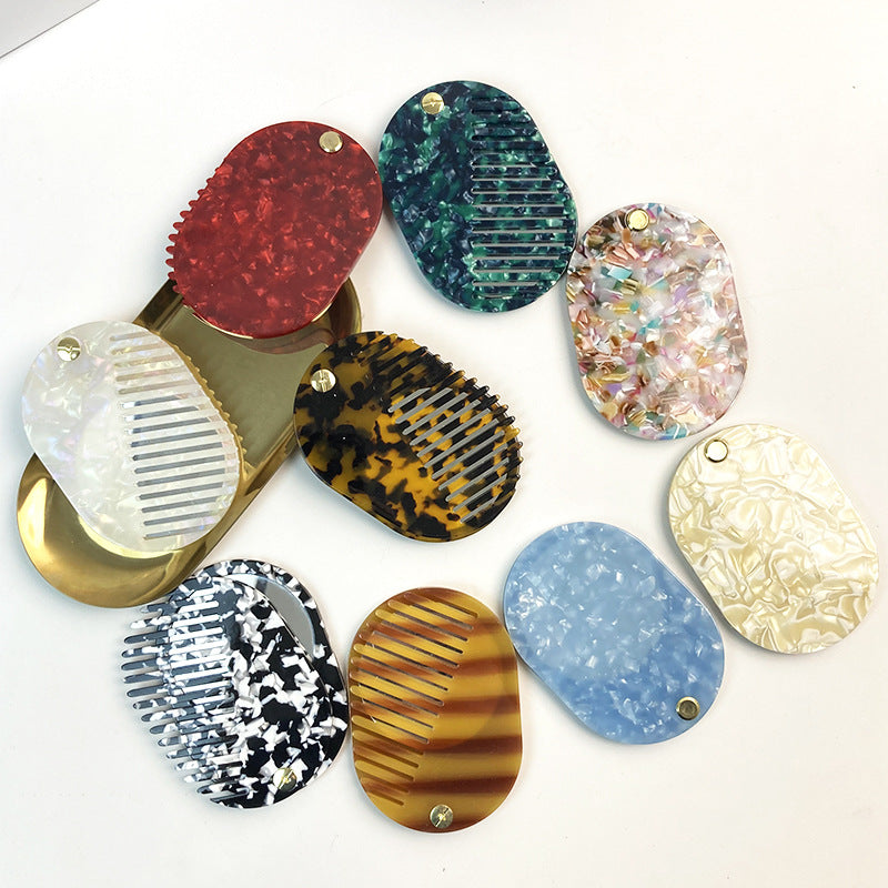 CouldNook Oval Mirror Comb - Patterned Acetate and Gold-tone Swivel Pivot