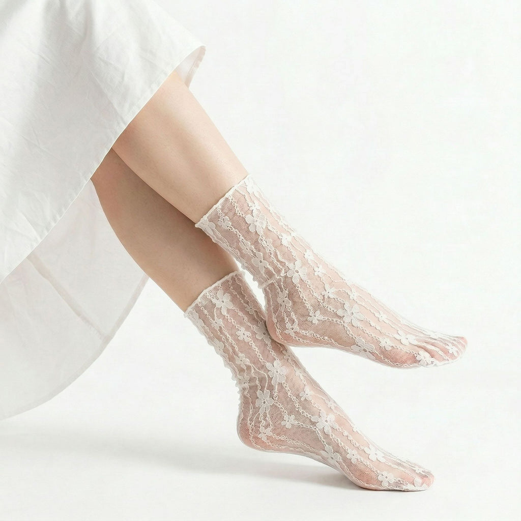 CouldNook Lace Jacquard Crew Socks - Soft Shoe Accent
