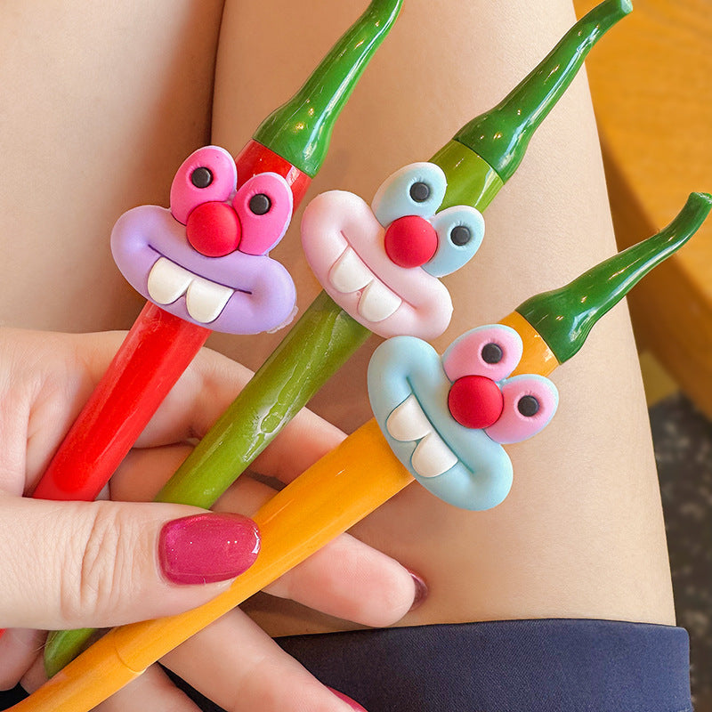 CouldNook Chili Pepper Pen - Curved Body And Grinning Character Face