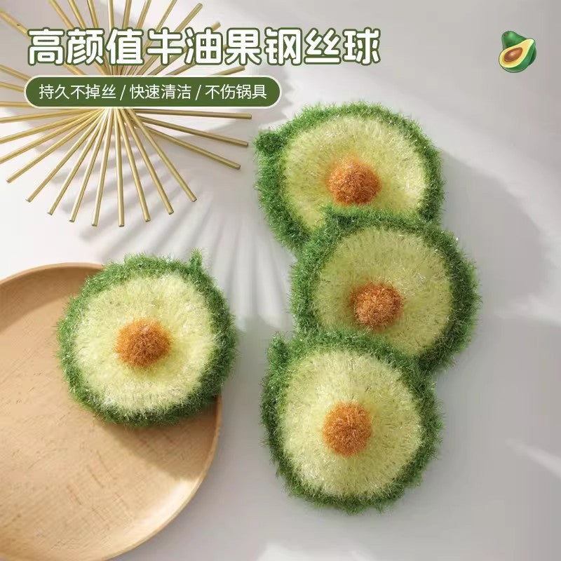 CouldNook Avocado Dish Sponge - Shaggy Green Surface And Raised Brown Pit