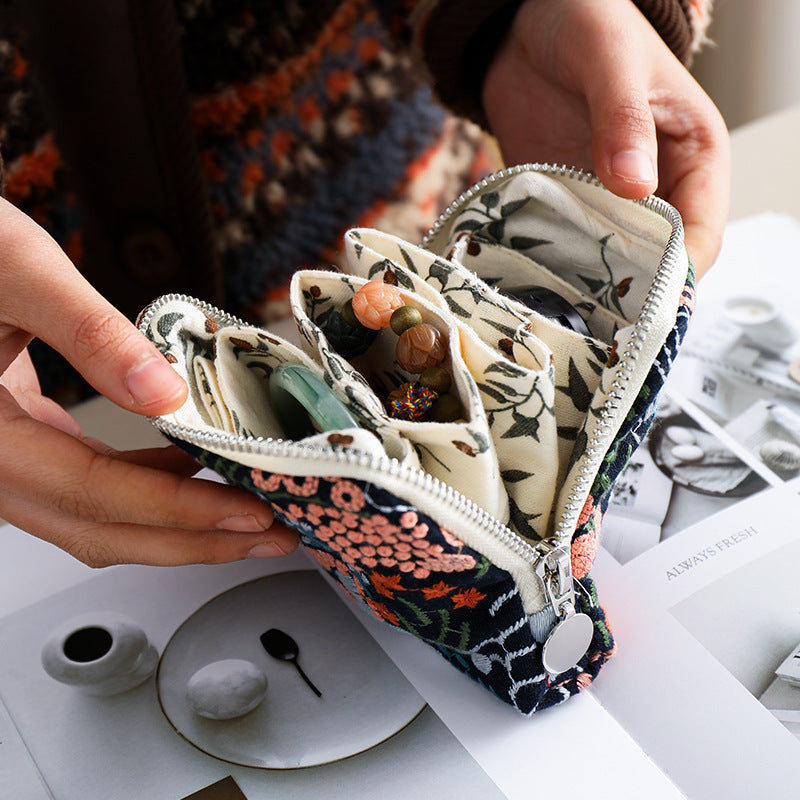 CouldNook Embroidered Jewelry Pouch - Zip Closure and Divided Fabric Interior