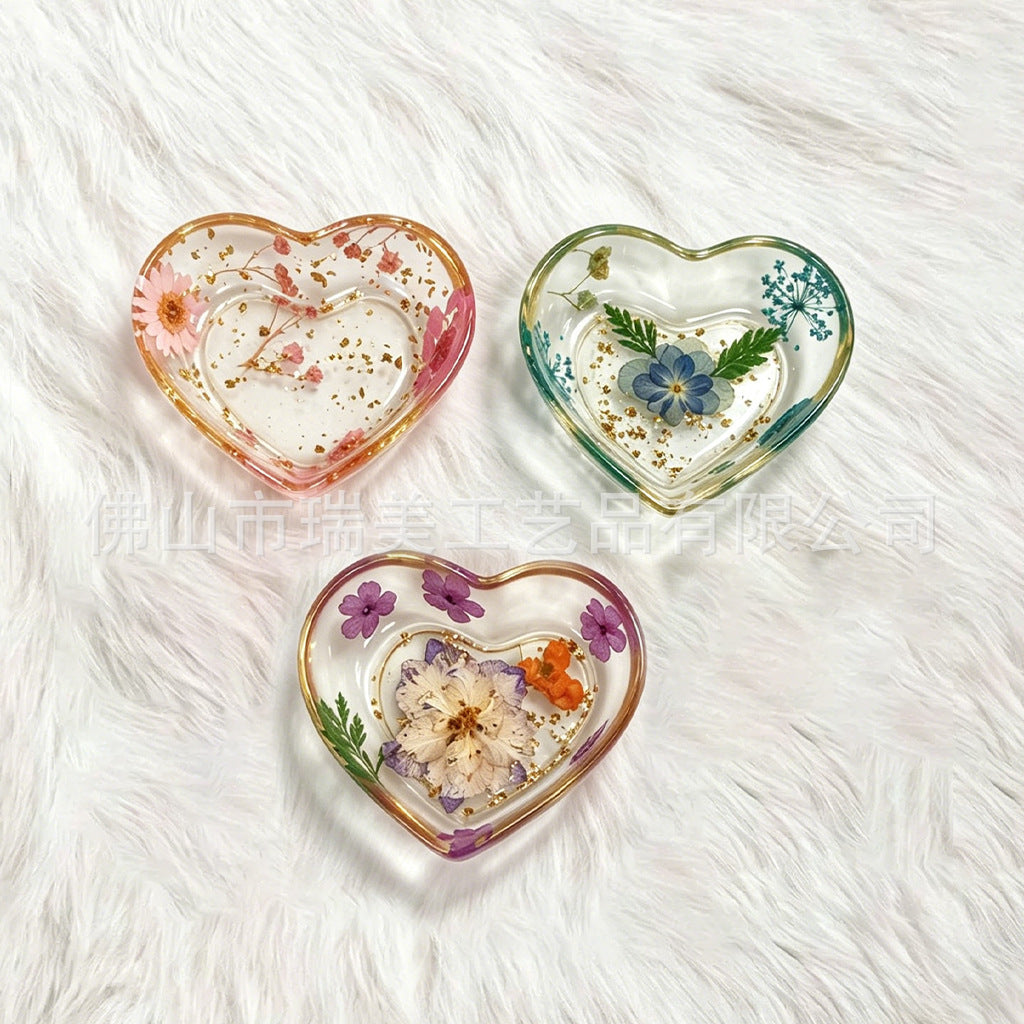 CouldNook Heart Jewelry Tray - Clear Resin and Embedded Flower Details