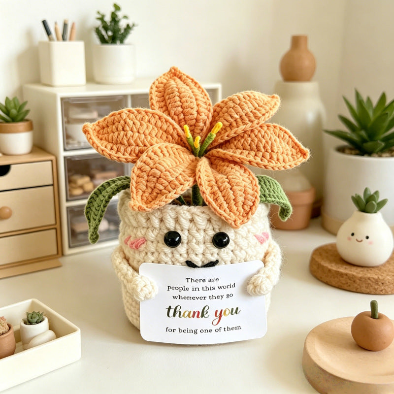 CouldNook Crocheted Lily Pot Ornament - Smiling Face And Thank-You Detail