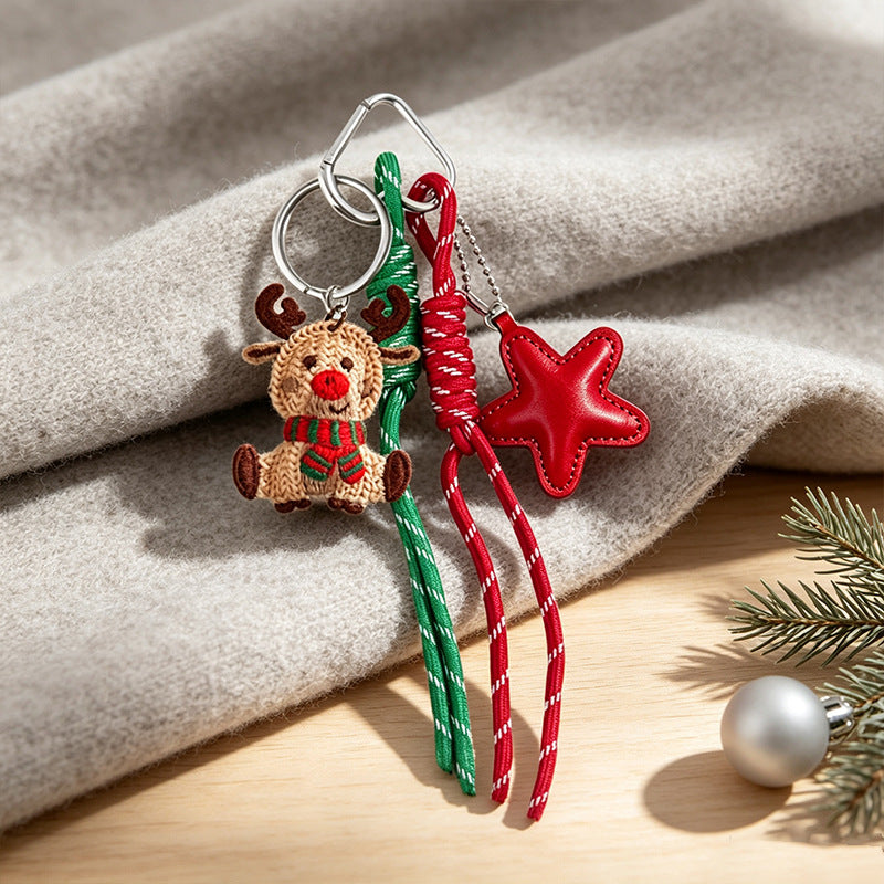 Christmas Keychain Bag Charm with Knotted Cord Tails