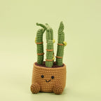 CouldNook Crocheted Bamboo Pot Ornament - Smiling Face And Textured Stems
