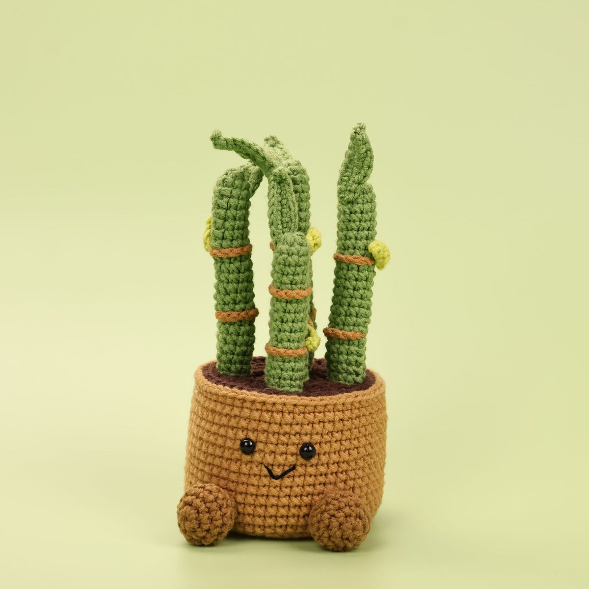 CouldNook Crocheted Bamboo Pot Ornament - Smiling Face And Textured Stems