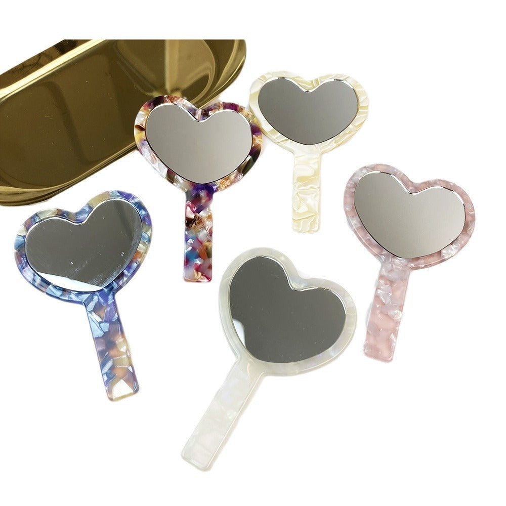 CouldNook Heart Hand Mirror - Short Straight Handle And Patterned Acetate