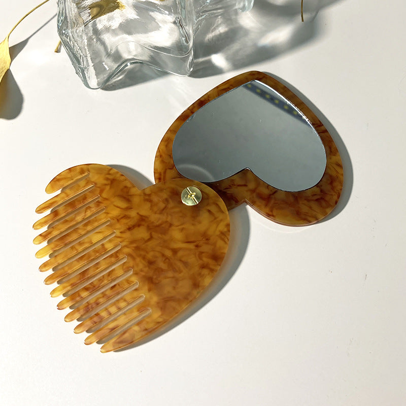 CouldNook Heart Mirror Comb - Marbled Acetate and Swivel Opening Detail