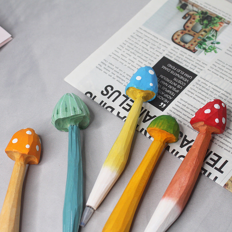 CouldNook Carved Mushroom Pen - Painted Cap And Faceted Wooden Stem