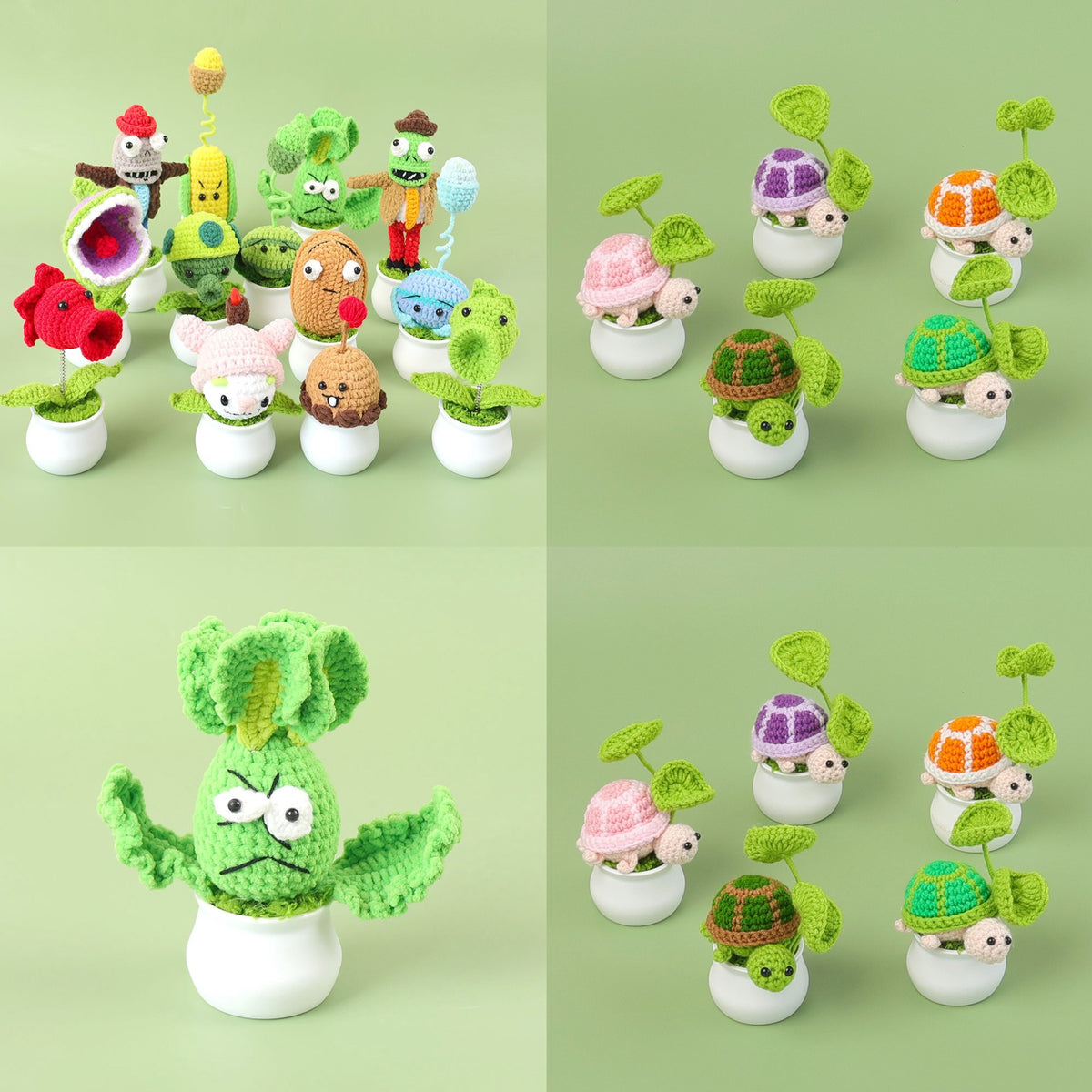 CouldNook Crocheted Character Pot Ornament - Colorful Figures And White Pots