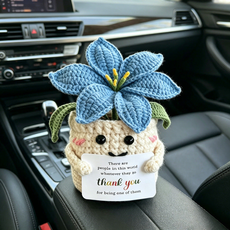 CouldNook Crocheted Lily Pot Ornament - Smiling Face And Thank-You Detail