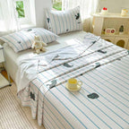 CouldNook Premium Cotton Homespun Flat & Fitted Sheet - Kawaii Meow Time