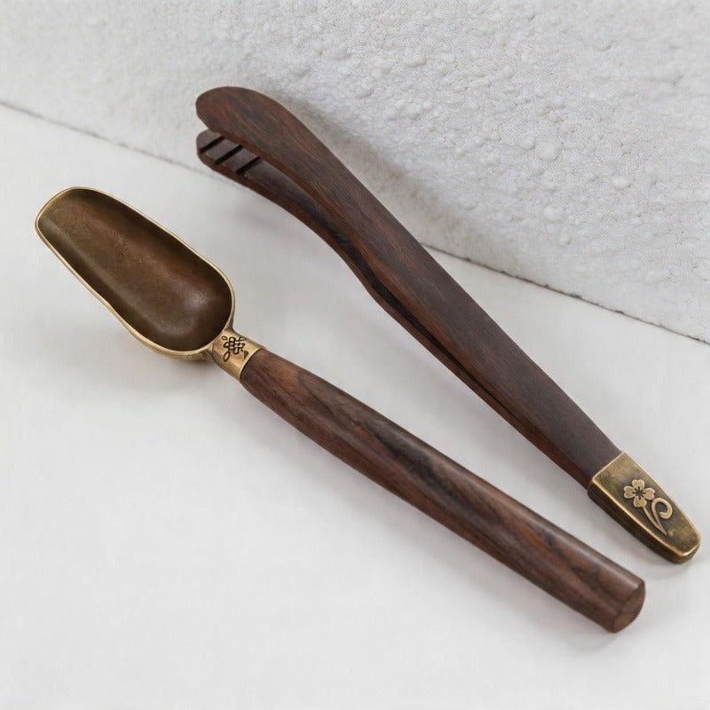 Alloy & Ebony Wood Tea Tools Set Tea Accessories - Tea Clip & Tea Spoon for Loose Leaf Tea-Set