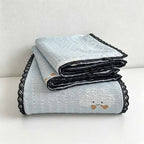 Lace Edge Flat Bed Sheet - Washed Cotton Bubble Gauze Cute Cartoon Printed Bed Cover