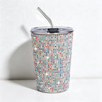 CouldNook 17oz Rhinestone Tumbler-Stainless Steel Insulated Straight Body Cup with Straw